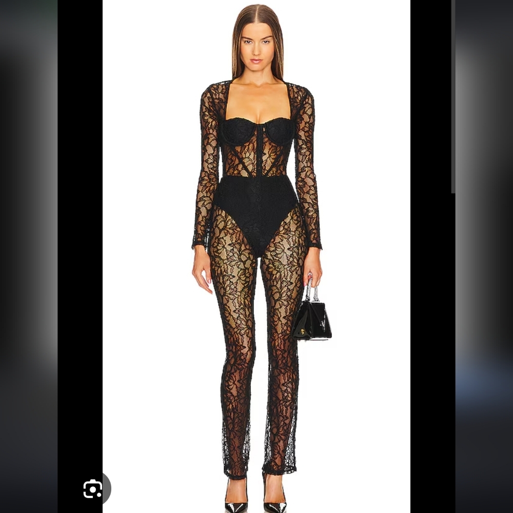 Michael Costello Black Lace Jumpsuit